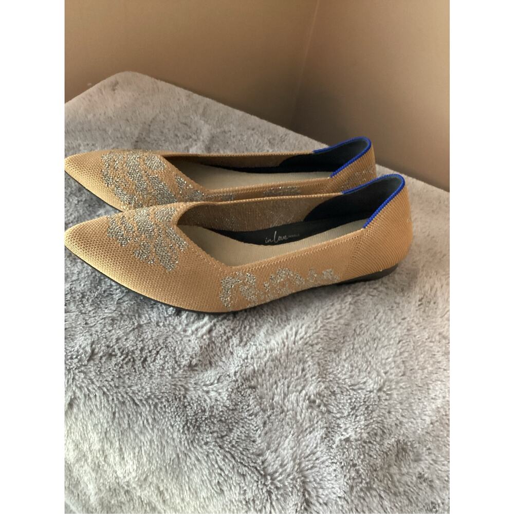 Rothy's Rare Women's Metallic Point Flat Shoes Beige & Silver Size 8 - Picture 5 of 12